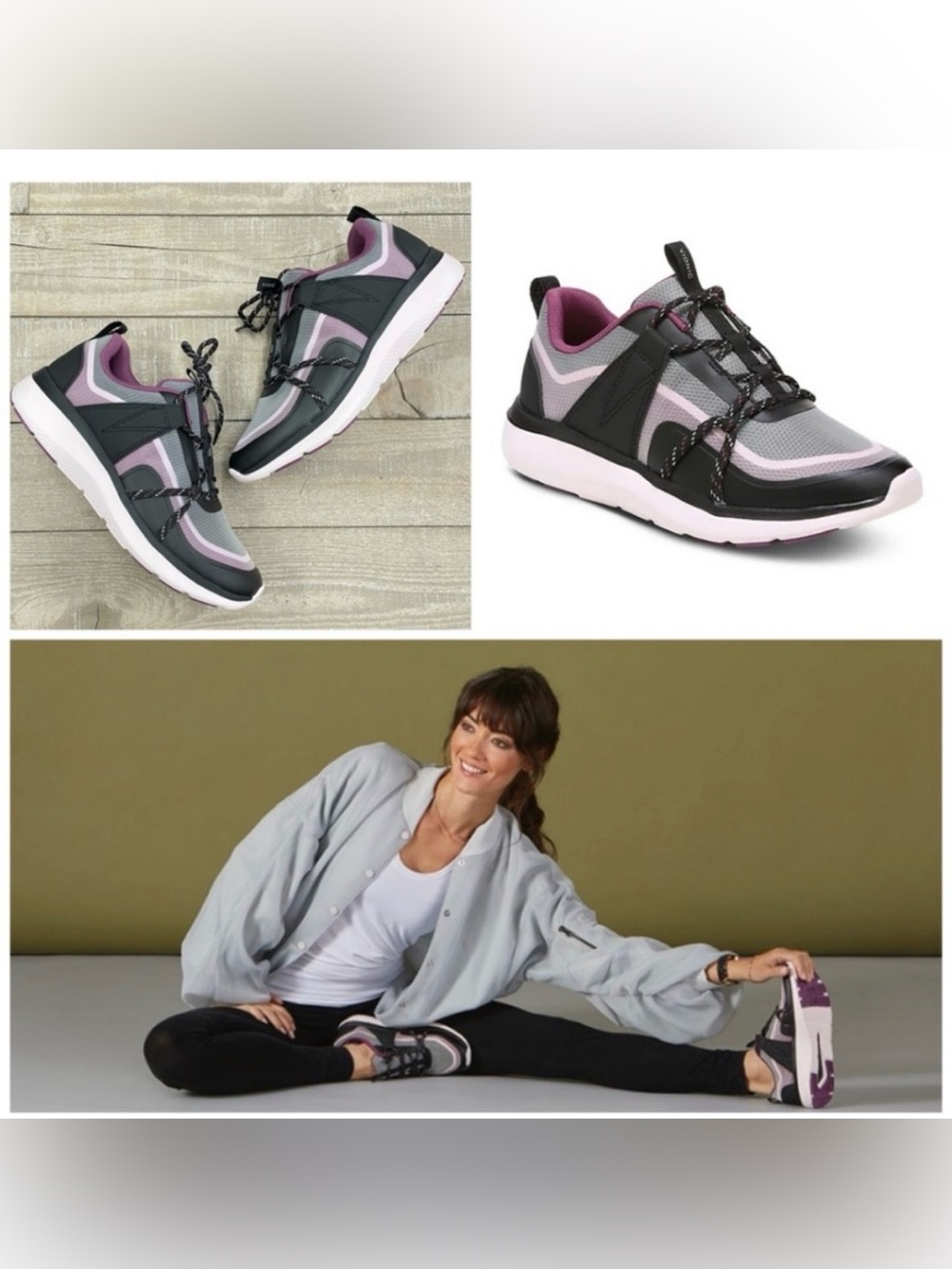 Vionic Women's Black and Purple Athletic Walking Shoes